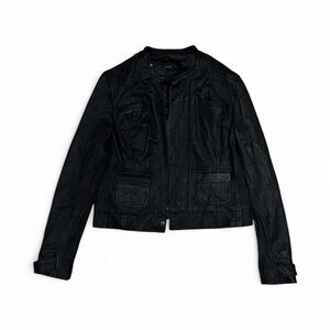 Bebe Cropped Black Genuine Leather Jacket